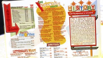 One side of the Letterman's Diner breakfast menu in Kutztown.