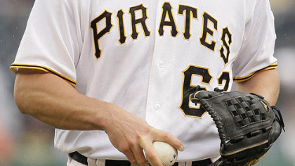 Pirates pitcher Daniel McCutchen stands on the mound after serving up a solo-homer to Cubs first baseman Derrek Lee in the first inning.