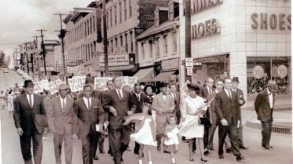 The NAACP marched to the Washington post office on May 10, 1964, to mail a letter urging senators to pass the Civil Rights Bill.