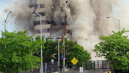 The explosive demolition of the Penn Circle high-rise at 6231 Penn Ave. in Pittsburgh's East Liberty neighborhood yesterday.