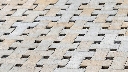 The gaps between Eco-Tek permeable pavers allow rainwater to pass through.