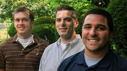 (From left to right) Drew Slater, a business major at Waynesburg College,  Anthony Pugliese, a double major in finance and marketing from Pitt, and Lewis Russo, a marketing major at Pitt, all of whom graduated from Thomas Jefferson High in 2005. They, like recent college graduates nationwide, have had a tough time finding work in the local job market. With a spot in the family funeral home business, Mr. Slater has been most succesful, they say.