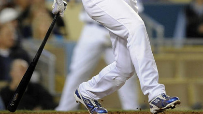 Dodgers outfielder Andre Ethier watches his two-run home run during the fifth inning.