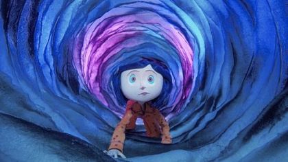Coraline (voiced by Dakota Fanning) travels through a portal between worlds in the 3-D animated "Coraline."