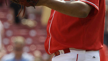 Reds closer Francisco Cordero celebrates after yesterday's win.