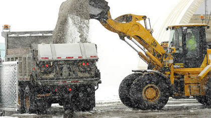 At the height of Wednesday afternoon's snowstorm, PennDOT was filling salt trucks as soon as they pulled into the salt storage area at the Wexford interchange of I-79 in Franklin Park.