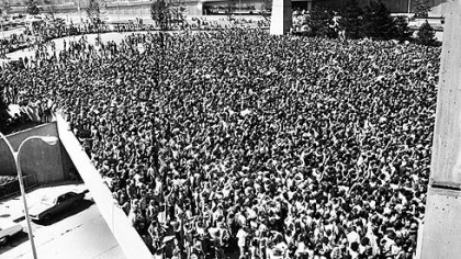 Fans wait to get into the calamitous ZZ Top/Aerosmith concert at Three Rivers Stadium on June 12, 1976.