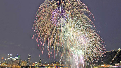 July 4 fireworks across the skyline of Pittsburgh last night.
