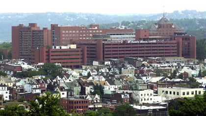 The St. Francis Medical Center complex at the time of its closing in August 2002.