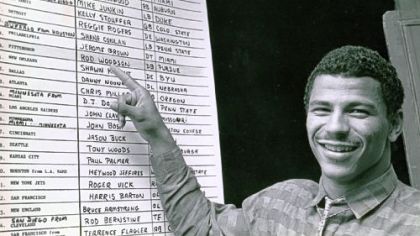 Rod Woodson examines the 1987 draft board.