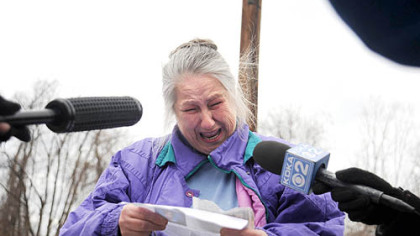 Catherine Scott, grandmother of the accused killer of three Pittsburgh Police officers Richard Poplawski, decries the treatment of her grandson to the media Monday afternoon.