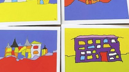 "Friendly Creatures," note cards that feature abstract, colorful and computer-generated images of animals.