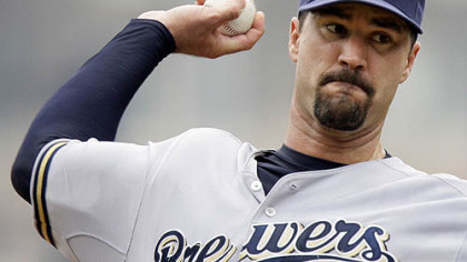 Brewers pitcher Jeff Suppan throws during the first inning.