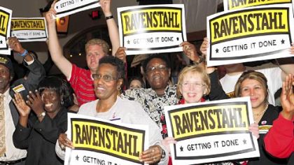 Mayor Luke Ravenstahl's supporters celebrate his big primary victory Tuesday night.