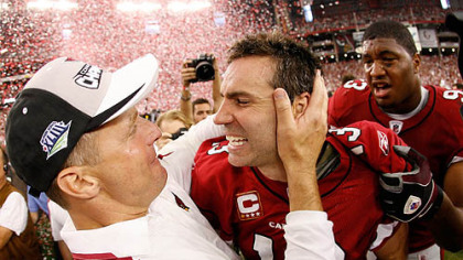 Kurt Warner celebrates the return to the mountaintop after leading the Cardinals to the NFC title.