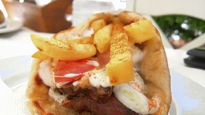 A gyro pita from a small souvlaki joint in Oia on Santorini.