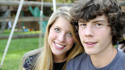 Alex Myers with his sister, Tyler (who will be a senior at CMU in the fall), at a graduation party for Alex at their mother's Oakmont home on June 6.