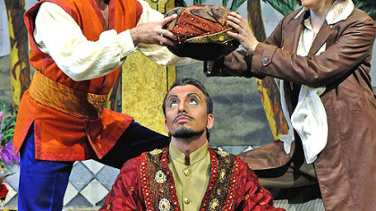 William Burden, left, is Lindoro, Vivica Genaux is Isabella, and Paolo Pecchioli is Mustafa  in the Pittsburgh Opera production of "The Italian Girl in Algiers."