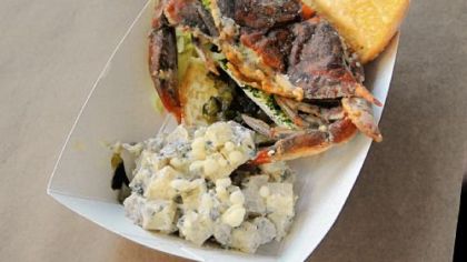 A softshell crab sandwich is one of the courses at the "underground" dinner by chef Kevin Sousa.