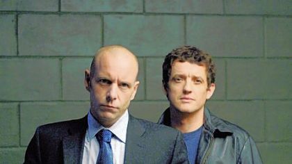 Mike Sweeney, played by Hugh Dillon, left, and Ray Prager, played by Justin Louis, are rivals in Ion's "Durham County."
