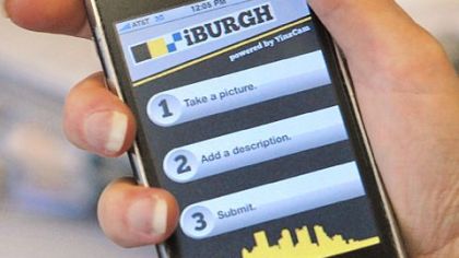 iPhone showing the new iBurgh Pittsburgh app.