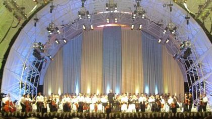 The Pittsburgh Symphony performs at the main stadium of Kaohsiung, Taiwan, last month.