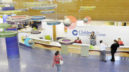 The main lobby of the new Children's Hospital in Lawrenceville -- "A lot of the time a hospital has to develop character," said Christopher Gessner, the hospital's president. "This one already has it and we haven't even seen our first patient here."
