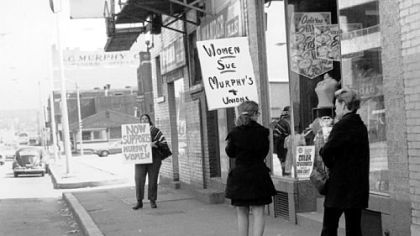 In a successful effort to obtain equal pay for women who worked in G.C. Murphy's warehouses, local members of the National Organization for Women picketed G.C. Murphy's stores throughout Allegheny County. The company paid out $548,000 in back pay to 246 women in 1972.