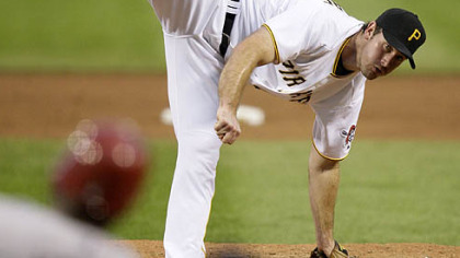 Pirates pitcher Ross Ohlendorf pitches in the sixth inning of tonight's  4-3 loss to the Diamondbacks at PNC Park.