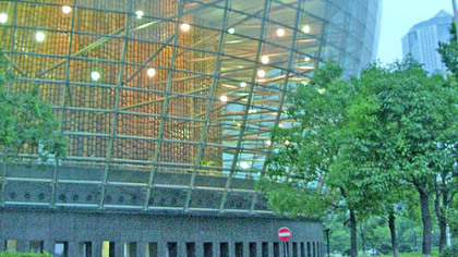 The interior of Shanghai's landmark concert hall (one of several auditoriums in the Arts Center) mirrors the shape of the entire building, with petal-like seat sections