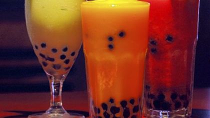 Honeydew, Mango and Strawberry Bubble Tea served at the Green Mango Noodle Hut in Regent Square.