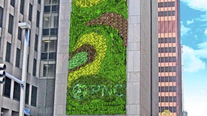 Artist's rendering of a living wall to be installed on the southeast-facing side of One PNC Plaza.