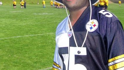 Nate Weems, 35, of Harrisburg, at his first Steelers Fantasy Camp at St. Vincent College in Unity.