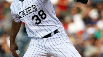 Rockies starting pitcher Ubaldo Jimenez works against the Pittsburgh Pirates in a 8-0 loss.