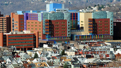 The new Children's Hospital -- price tag: $625 million -- looms over the homes in Lawrenceville.