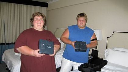 Best friends and "Biggest Loser" participants Danny and David, with their CPAP machines from Respironics.