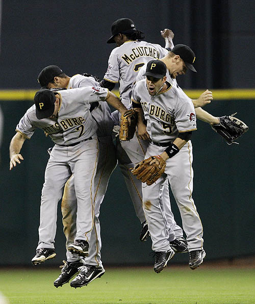  22 and Garrett Jones celebrate after beating the Astros 63 Tuesday