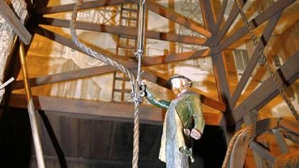 This photo shows a scale model of an oil well using percussion drilling on display at the Drake well museum in Titusville, Pa.