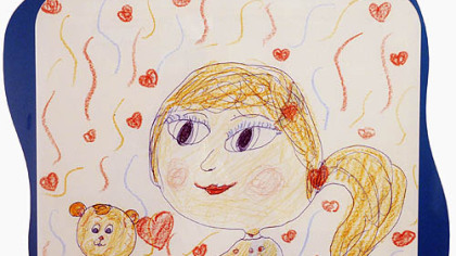 One of the 88 pieces of hospital art drawn by children who participated in an Eat 'n Park contest a year ago to depict "What Makes Me Smile."