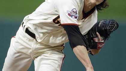 Tim Lincecum of the Giants pitches during the first inning.