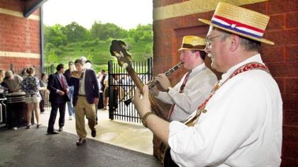 The Boilermaker Jazz Band members Paul Cosentino on Clarinet, Dan Davisson on Banjo, and Andrew Cosentino on Tuba played as the gates opened for the Wild Things.