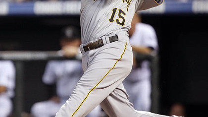 Pirates' Andy LaRoche avoids an inside pitch against the  in the fifth inning.