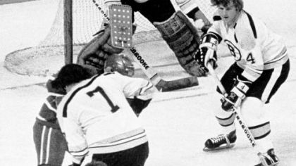 Boston legend Bobby Orr (No. 4) was important to Bruins goalie Eddie Johnston both on and off the ice.
