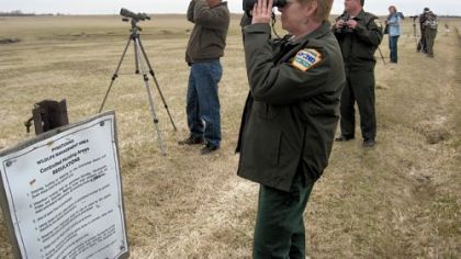 Bruce Denniston of Grove City, Linda Armstrong, environmental education specialist, Pymatuning State Park, and Jason Baker, assistant park manager, on the watch for bald eagles.