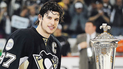 Sidney Crosby with the Eastern Conference trophy at the Mellon Arena in May of last year.