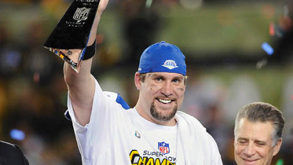 For the second time Ben Roethlisberger rasies the Lombardi Trophy as a Super Bowl winner.