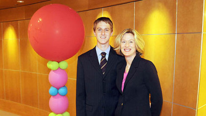 Nicholas Rangos and his mother, Judge Jill Rangos. Mr. Rangos announced the donation of $500,000 on behalf of his grandfather, John Rangos Sr.