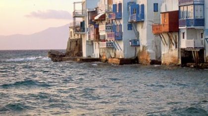 A harbor view of a Mykonos town.
