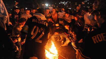 Pittsburghers take to the streets of Oakland after the Steelers' Super Bowl victory over the Arizona Cardinals.