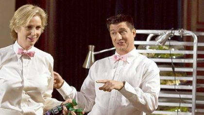 Jane Lynch and Ken Marino star in "Party Down" on Starz.